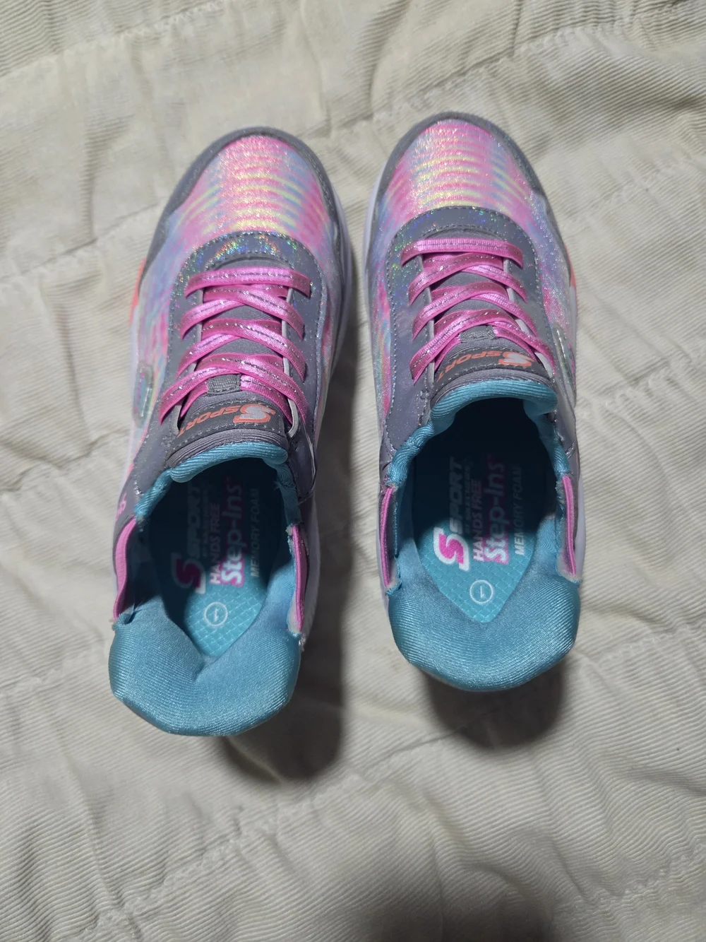 Skechers Girls' Iridescent Pink, Gray & Teal Slip-On Sneakers